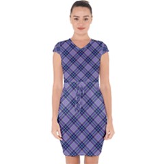 Purple Plaid Tartan 1 Diagonal Capsleeve Drawstring Dress  by dressshop