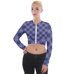 Purple Plaid Tartan 1 Diagonal Long Sleeve Cropped Velvet Jacket by dressshop