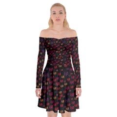 Pattern Ha Ha Ha  Abstract Black Dark Doodle Hahaha Pattern Physco Off Shoulder Skater Dress by Salmanaz77