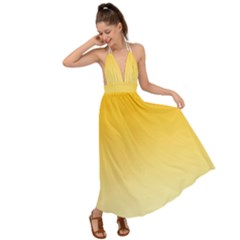 Amber Orange To Cream Yellow Linear Gradient Backless Maxi Beach Dress by GradientsOmbre