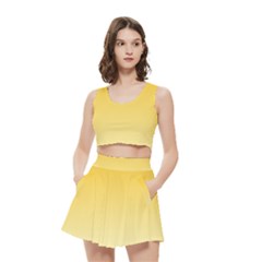Amber Orange To Cream Yellow Linear Gradient Women s Crop Top Pleated Skater Rave Skirt by GradientsOmbre