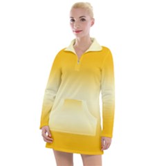 Amber Orange To Cream Yellow Bilinear Gradient Women s Long Sleeve Casual Dress by GradientsOmbre