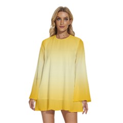 Amber Orange To Cream Yellow Bilinear Gradient Round Neck Long Sleeve Bohemian Style Chiffon Mini Dress by GradientsOmbre