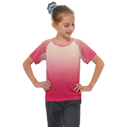 Cream Yellow To Crimson Red Linear Gradient Kids  Mesh Piece T-shirt by GradientsOmbre