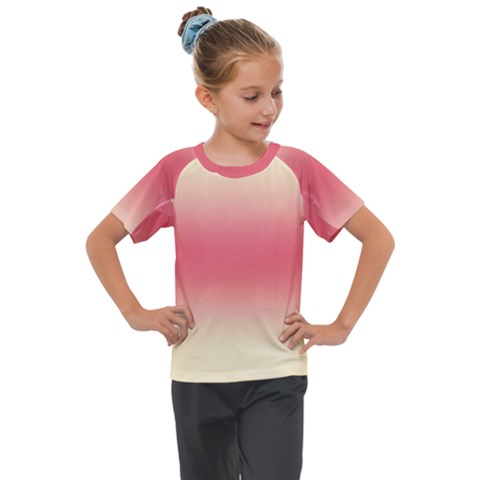 Cream Yellow To Crimson Red Bilinear Gradient Kids  Mesh Piece T-shirt by GradientsOmbre