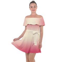Crimson Red To Cream Yellow Bilinear Gradient Off Shoulder Velour Dress by GradientsOmbre