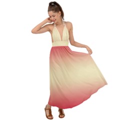Crimson Red To Cream Yellow Bilinear Gradient Backless Maxi Beach Dress by GradientsOmbre