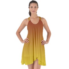 Burgundy Red To Electric Yellow Linear Gradient Show Some Back Chiffon Dress by GradientsOmbre