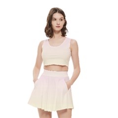 Pink Lace To Cream Yellow Linear Gradient Women s Crop Top Pleated Skater Rave Skirt by GradientsOmbre
