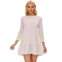 Pink Lace To Cream Yellow Linear Gradient Long Sleeve Babydoll Dress by GradientsOmbre