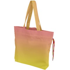 Coral Pink To Electric Yellow Linear Gradient Drawstring Tote Bag by GradientsOmbre