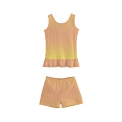 Electric Yellow To Coral Pink Bilinear Gradient Kids  Boyleg Swimsuit by GradientsOmbre