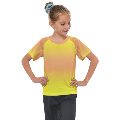 Electric Yellow To Coral Pink Bilinear Gradient Kids  Mesh Piece T-shirt by GradientsOmbre