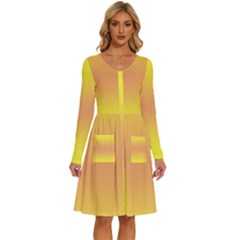 Electric Yellow To Coral Pink Bilinear Gradient Long Sleeve Dress With Pocket by GradientsOmbre