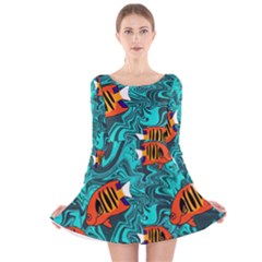 Flame Swirls Long Sleeve Velvet Skater Dress by SeaworthyClothing