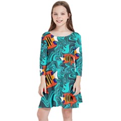 Flame Swirls Kids  Quarter Sleeve Skater Dress by SeaworthyClothing