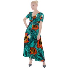 Flame Swirls Button Up Short Sleeve Maxi Dress by SeaworthyClothing
