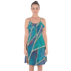 Aqua Batik, Abstract, Colorful Ruffle Detail Chiffon Dress by kyorashop23