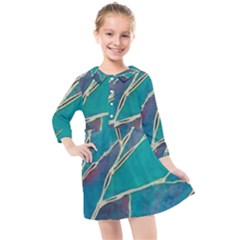 Aqua Batik, Abstract, Colorful Kids  Quarter Sleeve Shirt Dress by kyorashop23
