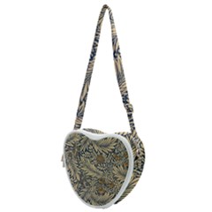 Brown Vintage Background Vintage Floral Pattern, Brown Heart Shoulder Bag by kyorashop23