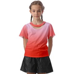 Pink Lace To Scarlet Red Linear Gradient Kids  Front Cut T-shirt by GradientsOmbre