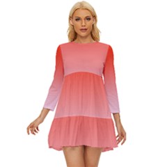 Scarlet Red To Pink Lace Linear Gradient Long Sleeve Babydoll Dress by GradientsOmbre