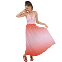 Scarlet Red To Pink Lace Bilinear Gradient Backless Maxi Beach Dress by GradientsOmbre