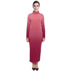 Coral Pink To Burgundy Red Linear Gradient Turtleneck Maxi Dress by GradientsOmbre