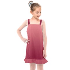 Coral Pink To Burgundy Red Linear Gradient Kids  Overall Dress by GradientsOmbre