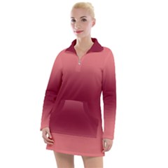 Coral Pink To Burgundy Red Bilinear Gradient Women s Long Sleeve Casual Dress by GradientsOmbre