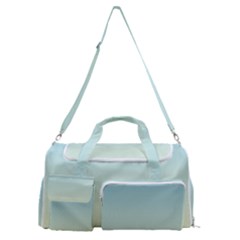 Baby Blue To Cream Yellow Linear Gradient Sports Gym Duffle Bag With Shoe Compartment by GradientsOmbre