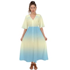 Baby Blue To Cream Yellow Bilinear Gradient Kimono Sleeve Boho Dress by GradientsOmbre
