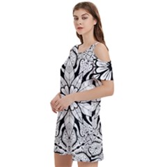 Seamless Tiling Pattern Hand Drawn Black White Women s Cold Shoulder Round Neck Mini Dress by Grandong