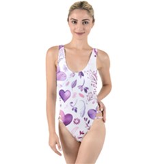 Hearts Love Purple High Leg Strappy Swimsuit by Grandong