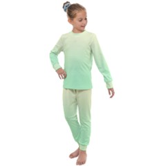 Cream Yellow To Mint Green Linear Gradient Kids  Long Sleeve Set  by GradientsOmbre