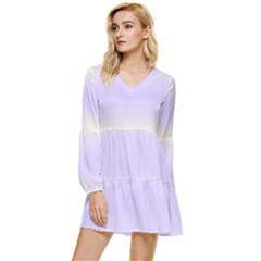 Cream Yellow To Pale Violet Bilinear Gradient Tiered Long Sleeve Mini Dress by GradientsOmbre