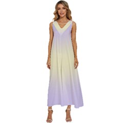 Pale Violet To Cream Yellow Bilinear Gradient V-neck Sleeveless Wide Leg Pants Overalls by GradientsOmbre
