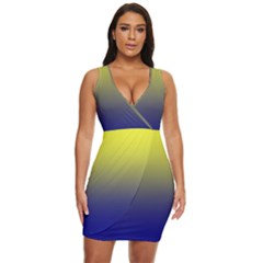 Electric Yellow To Navy Blue Linear Gradient Draped Bodycon Dress by GradientsOmbre
