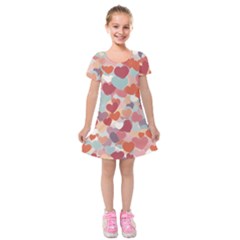 Valentines Day Hearts Romance Love Kids  Short Sleeve Velvet Dress by Posterlux