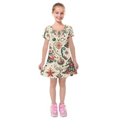 Christmas Tree Snow Kids  Short Sleeve Velvet Dress by Bedest