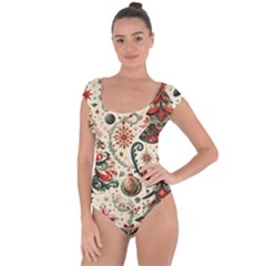 Christmas Tree Snow Short Sleeve Leotard  by Bedest