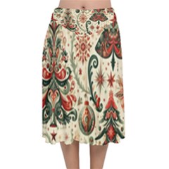 Christmas Tree Snow Velvet Flared Midi Skirt by Bedest