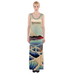 Wave Japanese Mount Fuji Ocean Thigh Split Maxi Dress by Bedest