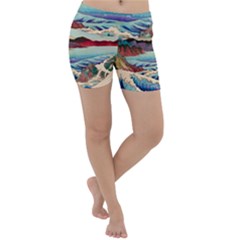 Wave Japanese Mount Fuji Ocean Lightweight Velour Yoga Shorts by Bedest