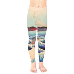 Wave Japanese Mount Fuji Ocean Kids  Classic Winter Leggings by Bedest