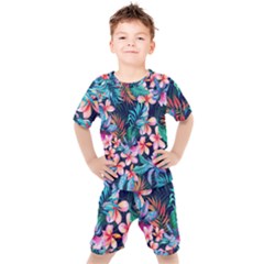 Hawaiian Flowers Hawaii Kids  T-shirt And Shorts Set by Cemarart