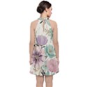 Flowers Pattern Floral Velvet Halter Neckline Dress  View2