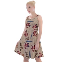 Leaves Pattern Teal Seamless Fall Knee Length Skater Dress by Sabxi