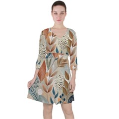 Leaves Pattern Flora Quarter Sleeve Ruffle Waist Dress by Sabxi