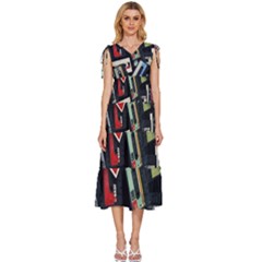 Abstract Case V-neck Drawstring Shoulder Sleeveless Maxi Dress by kyorashop23